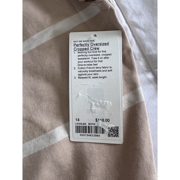 New Lululemon 14 Beige Striped Perfectly Oversized Cropped Crew SOLD OUT NWT - Picture 4 of 6
